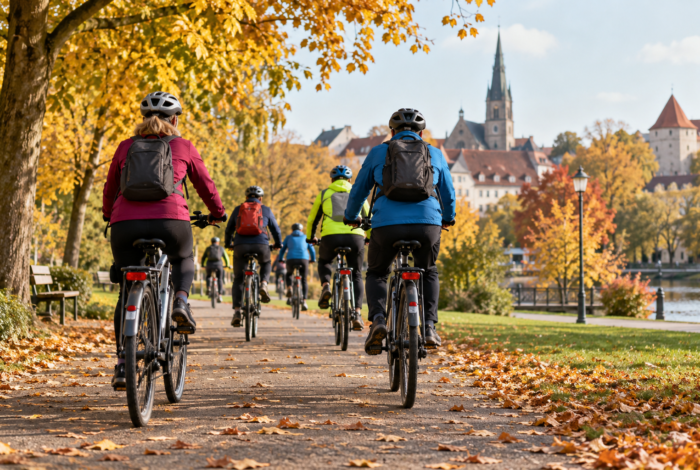 Radfahrende auf einer herbstlichen Strecke