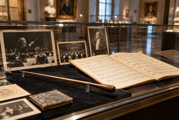 Taktstock und Noten in einer Museumsvitrine