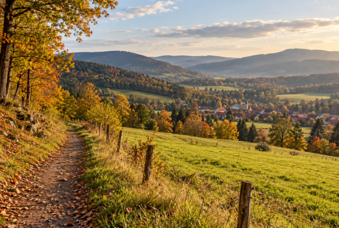Illustration einer Landschaft am Harzrand im Herbst