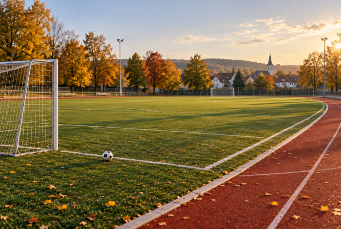 Illustration einer Sportanlage im Herbst